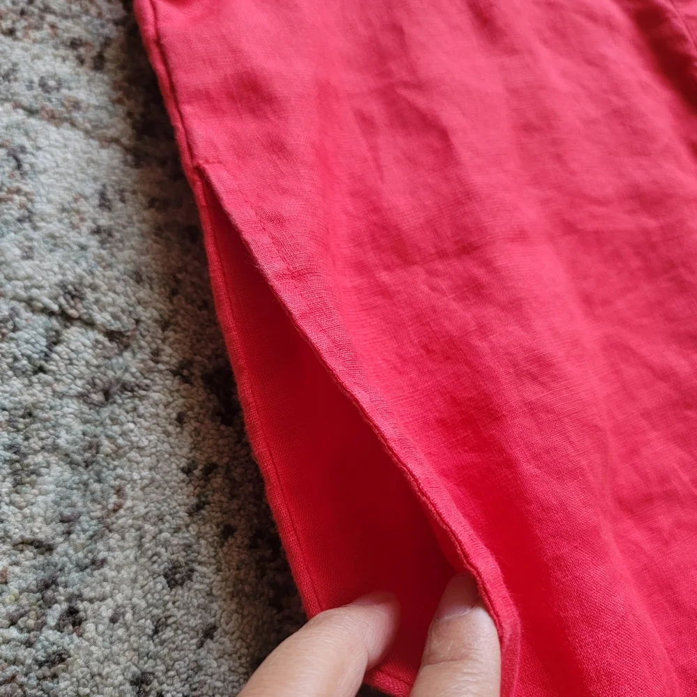 Everlane 100% Linen Short Sleeve Cropped Straight‎ Leg Jumpsuit in Red Size 4
